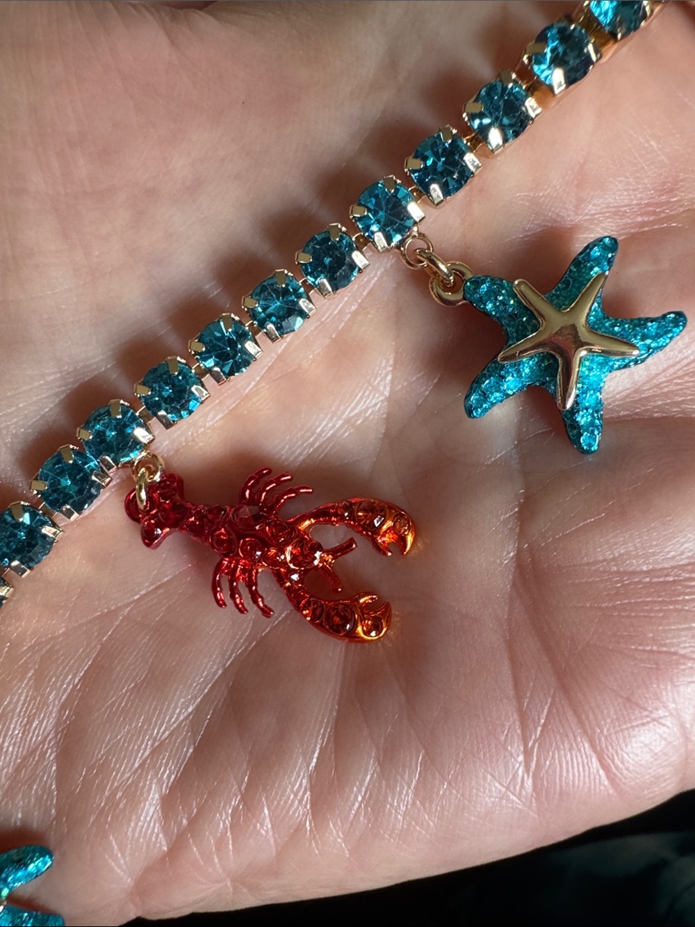Betsey Johnson Crystal Lobster & Starfish Charm Necklace - Brand - Picture 4 of 6